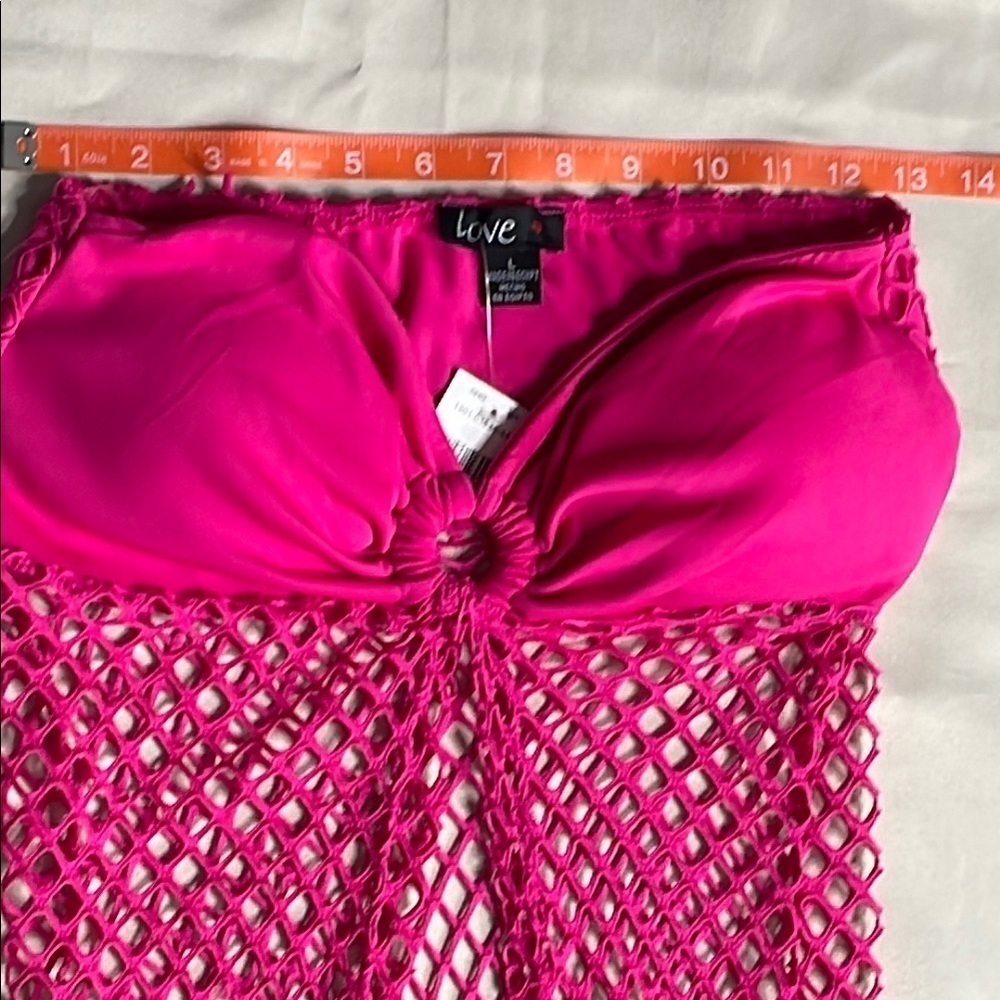 Vibrant Pink Mesh Open Front Swim Cover-Up Dress - Picture 5 of 9